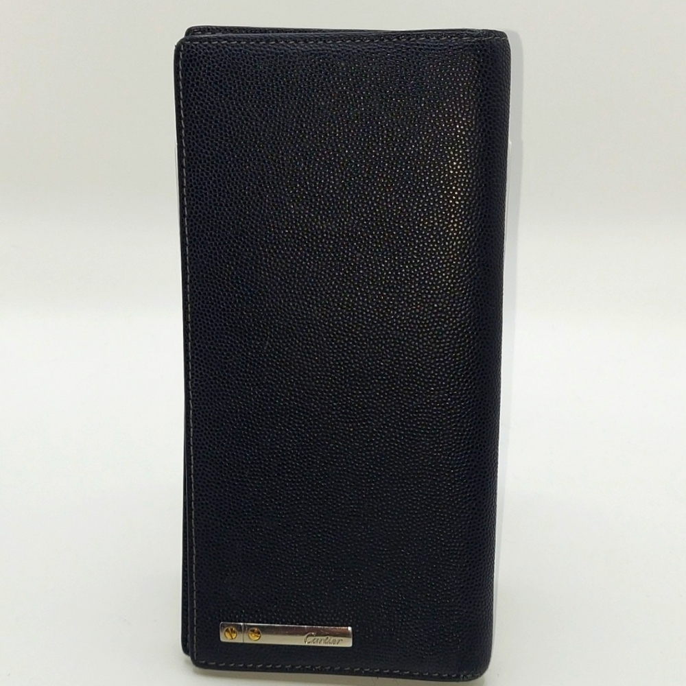 Cartier Black Santos Textured CAVIAR Leather Bifold Wallet EUC